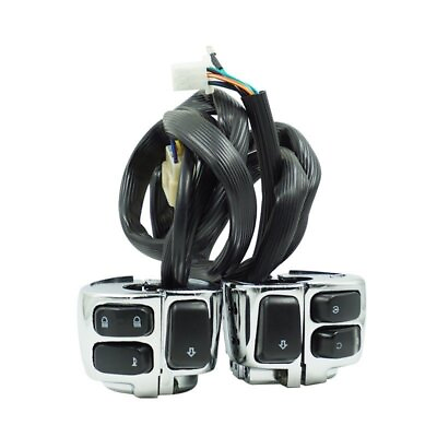 #ad 1 Pair silver Motorcycle 1quot;25mm Handlebar Control Switch With Wiring Harness