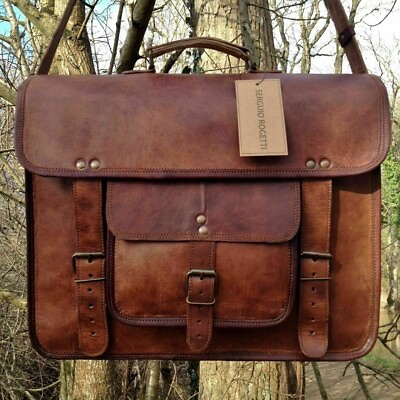 #ad Genuine Vintage Brown Leather Messenger Shoulder Laptop Bag Briefcase New Men#x27;s