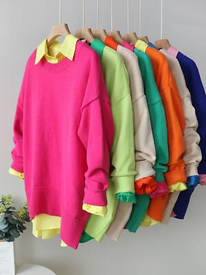 #ad Basic Oversize Sweaters for Women Autumn Knitted Pullover Top Warm Soft
