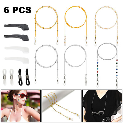 #ad 6PCS Beaded Eyeglass Chain Strap Holder Cord Eyewear Retainer Glasses Necklace
