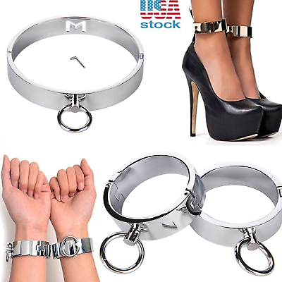 #ad Metal Bondage Neck Collar Shackles Handcuffs Ankle Wrist Cuffs BDSM Slave Fetter