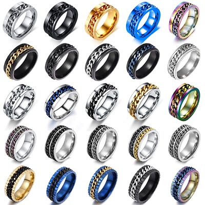 #ad 8mm Stainless Steel Black Blue Rings Chain Rings For Men Women Charm Wedding