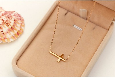 #ad Sideways Cross Rose Gold Stainless steel 162quot; Pendant Necklace Faith Religious