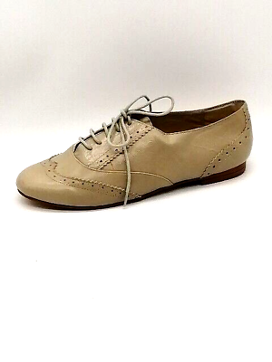 #ad Steve Madden Womens Oxford Shoes Tuxxedo Beige Leather Lace Up Wingtip Flats 8