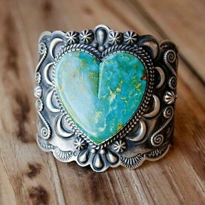 #ad Boho Heart Turquoise Rings 925 Silver Engraved Moon Band Party Jewelry Size 6 10