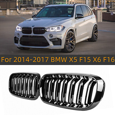 #ad Gloss Black For 2014 2018 BMW X5 X6 F15 F16 Front Bumper Kidney Grille Grill