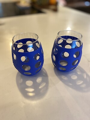#ad Lifefactory Wine Glasses Blue Short Set of 2