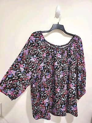#ad AGB Woman 3X Womens Plus Size Floral Blouse Shirt Top Relaxed Fit
