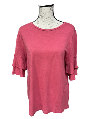 #ad Loft raffle sleeves top t shirt pink Sz L