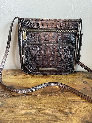 #ad Brahmin Cleo Croc Embossed Brown Leather Crossbody Bag $90.00