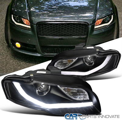 #ad Fits 2006 2008 Audi A4 Black Projector Headlights Driving Headlamps LED Strip