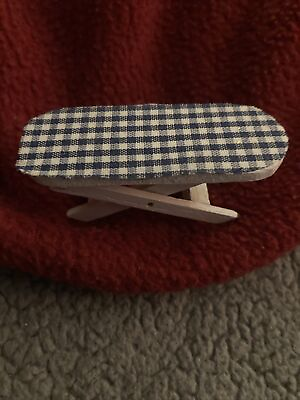 #ad dollhouse*Mini Wooden Ironing Board*Black White Gingham Cover*Display*Diorama