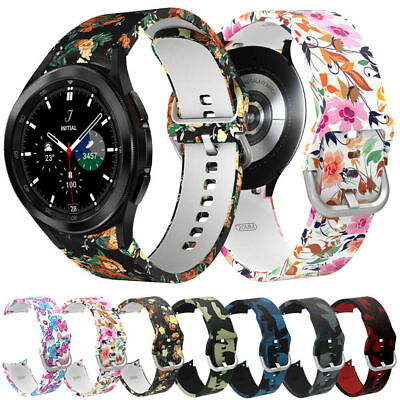 #ad For Samsung Galaxy Watch 5 4 40mm 44mm 5Pro 45mm Print Silicone Sport Band Strap