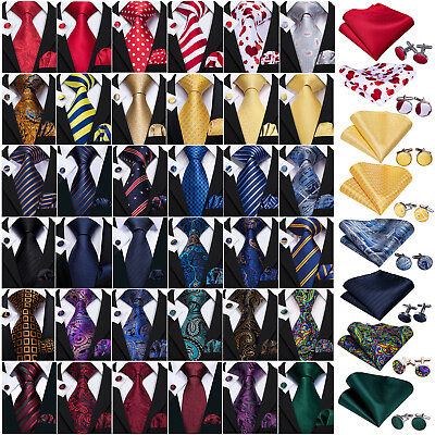 #ad USA Mens ALL Silk Tie Striped Solid Paisley Necktie Hanky Cufflink Set Wedding