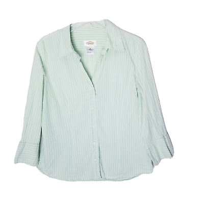 #ad Talbots Shirt Women Size Medium Green White Striped Button Up
