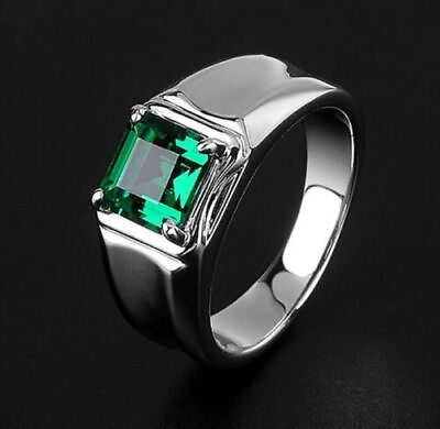 #ad Men#x27;s Solitaire Wedding Ring Classic Ring 14K White Gold 2.2Ct Simulated Emerald
