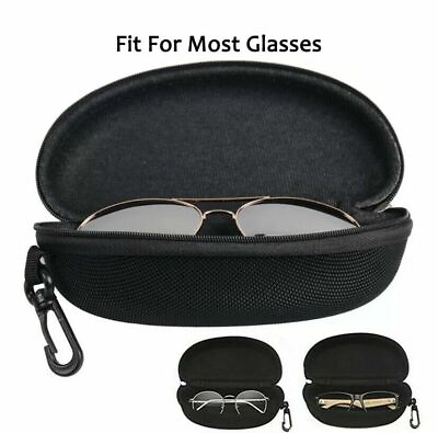 #ad Sunglasses Case Hard Glasses Eyeglasses Shell Large Travel Zipper Clam With Clip