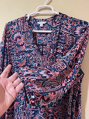 #ad Boutique 1X Tunic Top Blouse Multi color Floral Paisley V Neck 3 4 Sleeves B4