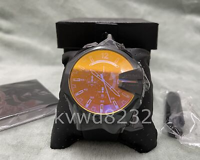 #ad Diesel Mega Chief DZ4323 Black Chronograph Dial Black Leather Strap Men#x27;s Watch