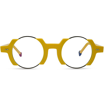 #ad Round Glasses for Men Women Metal Acetate Eyeglasses Frame Yellow Silver Dots