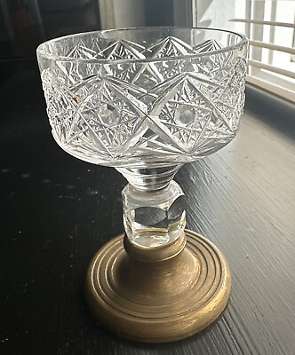 #ad Vintage Crystal Lamp Candle Solid Brass Base