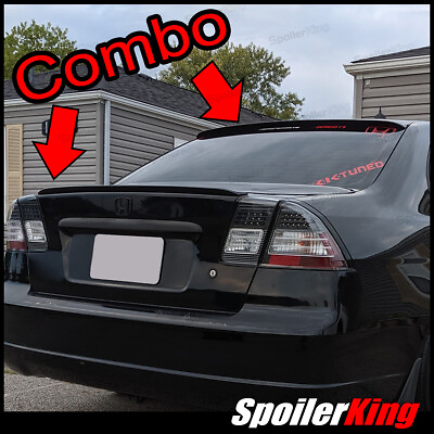 #ad COMBO Spoilers Fits: Civic 2001 05 4dr Rear Roof Wing amp; Trunk Lip 284R 244L