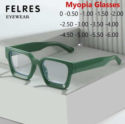 #ad Thick Frame Myopia Nearsighted Glasses Men Women Anti Blue Light Retro Glasses