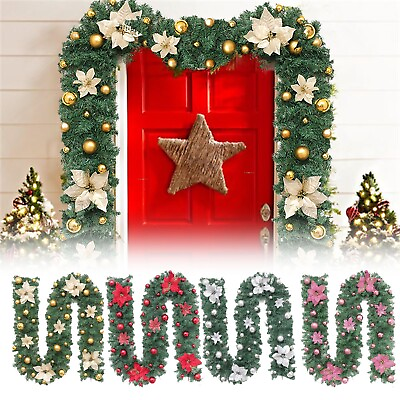 #ad Stairs Decoration Rattan Flowers Christmas Tree Gold Red Garland Door Decoration