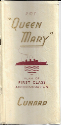#ad RMS quot;Queen Maryquot; Cunard Line First Class Accommodation Deck Plan Maps Jan 1953