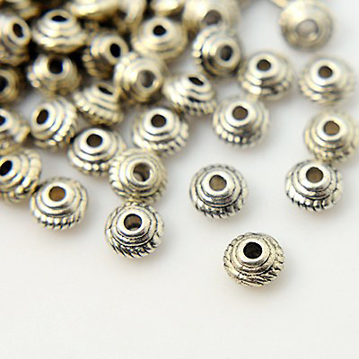 #ad 20 Metal Spacer Beads Antiqued Silver 5mm Alloy Ornate Bicone