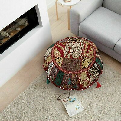#ad Indian 22quot; Brown Handmade Round Cushion Cover Decorative Patchwork Pillow Case