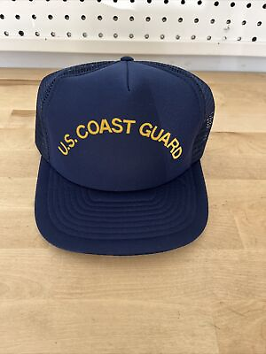 #ad Vintage US Coast Guard Hat Cap Navy Snapback Mesh SpellOut Logo Script Mens 90s