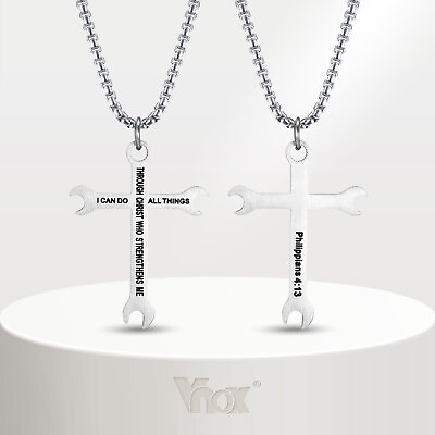 #ad Vnox Mens Stainless Steel Wrench Cross Pendant NecklaceI Can do All Things