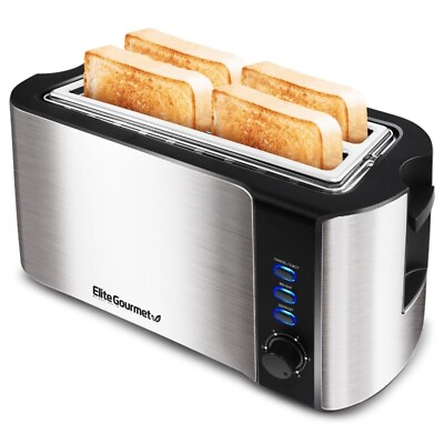 #ad Elite Gourmet ECT 3100 New Stainless Steel 4 Slice Long Slot Toaster
