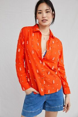 #ad Anthropologie Maeve Classic Embroidered Buttondown size 4 new nwt