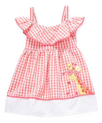 #ad NWT Nannette Girl 18M Giraffe Coral Pink Gingham Seersucker Dress amp; Diaper Cover