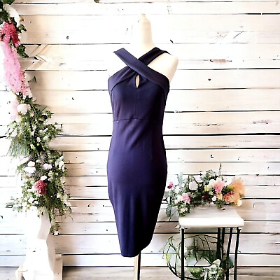 #ad NEW FELICITY amp; COCO Women#x27;s Twisted Halter Neck Navy Dress SZ SMALL NWT