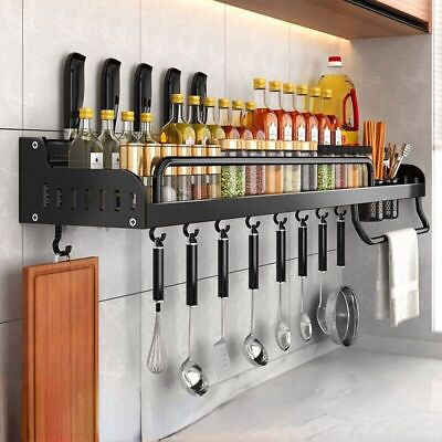#ad Kitchen Shelf Wall mounted Spice Storage Racks Punch free Kitchen Holder Wall