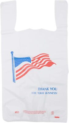 #ad Bags 1 6 21 x 6.5 x 11.5 Heavy Duty .71 Mil White American Flag T Shirt Plastic