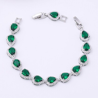 #ad New Handmade Water Drop Charm Green Citrine Gemstone Silver Women Girl Bracelets