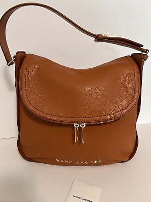 #ad Marc Jacob’s The Groove Leather Zip Flap Hobo Shoulder Bag Smocked Almond NWT