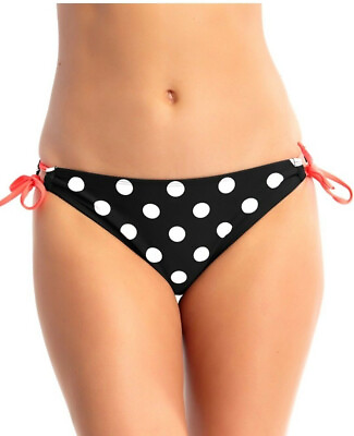 #ad CALIFORNIA WAVES Juniors Polka Dot Side Tie Hipster Bikini Bottoms L Large Swim $12.50