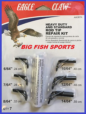 #ad EAGLE CLAW HEAVY DUTY Fishing Rod Tip Repair Kit with Glue 7 SIZES Pole Guides