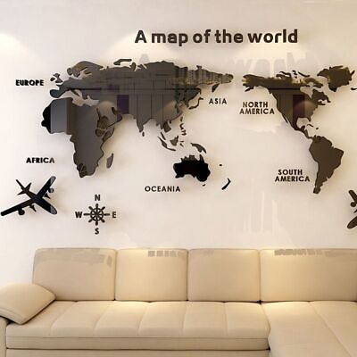 #ad World Map Wall Stickers 3D Acrylic Bedroom Office Background Decoration Decals