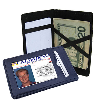 #ad Black Genuine Leather Magic Wallet ID Card Bill Holder for Men Kids