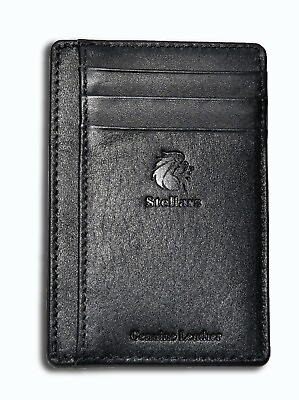 #ad Slim Handmade Genuine Leather Card Holder Thin Wallet ID Window 7 Card Slots