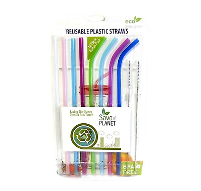 #ad Plastic Drinking Straws Eco Friendly Reusable BPA Free With Cleaning Brushes