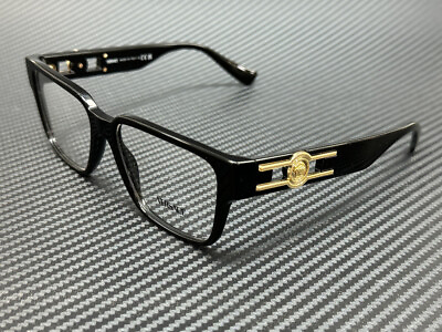 #ad VERSACE VE3346 GB1 Black Gold Men#x27;s 53 mm Large Eyeglasses