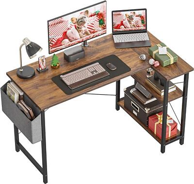 #ad 40 Inch Small L Shaped Computer Desk with Storage Shelves Home Writing Table