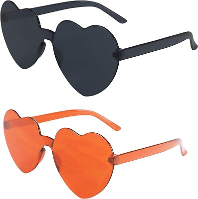 #ad Zando Heart Shaped Sunglasses Colored Rimless Transparent B Black Orange*2